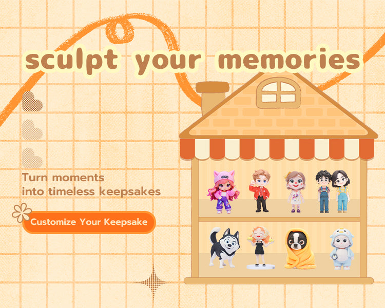 An illustrated dollhouse display filled with various custom DoDoWish figurines